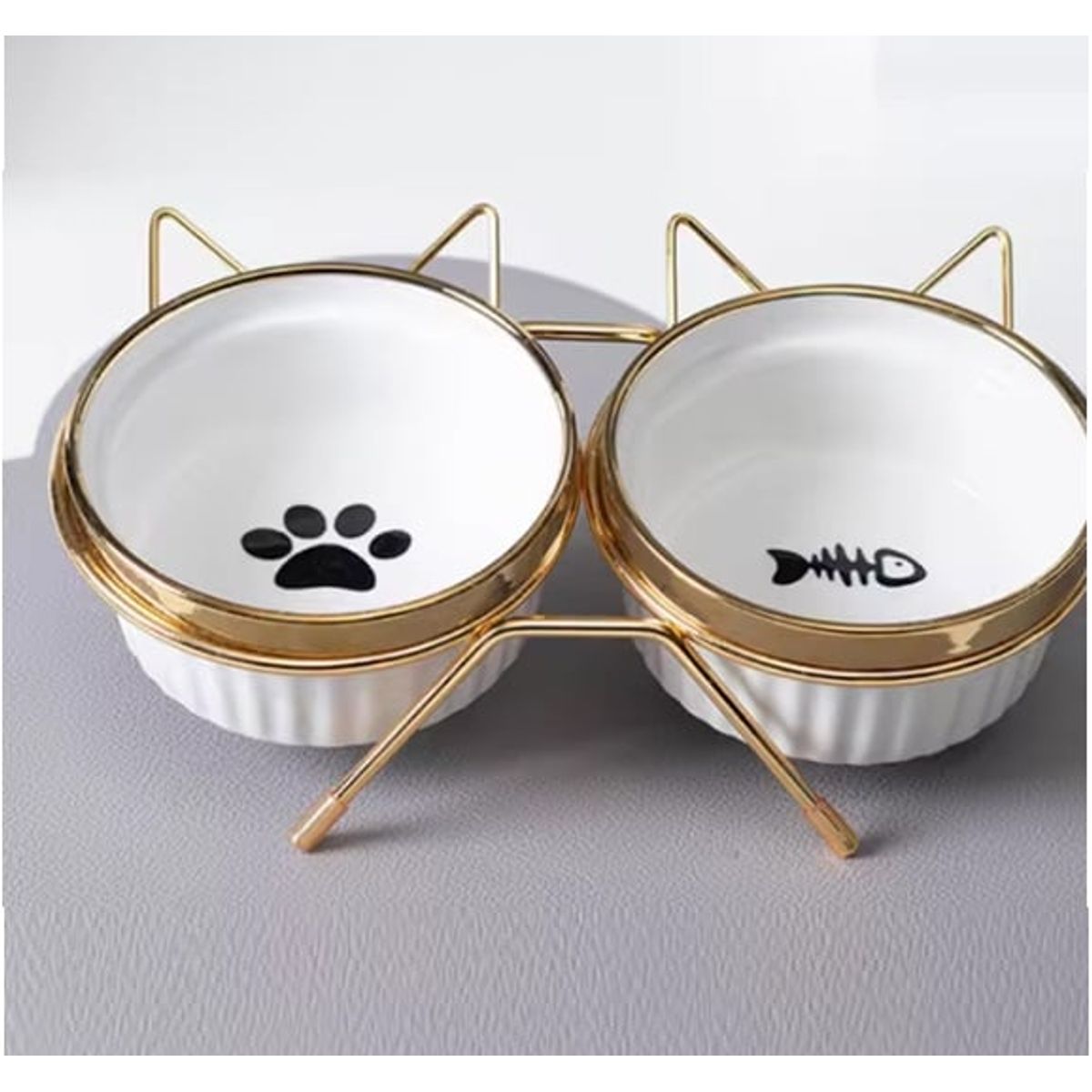 GENERICO - PLATO DOBLE PARA GATO LOSA BASE DORADO