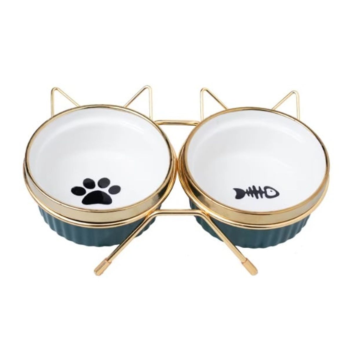 GENERICO - PLATO DOBLE PARA GATO LOSA BASE DORADO