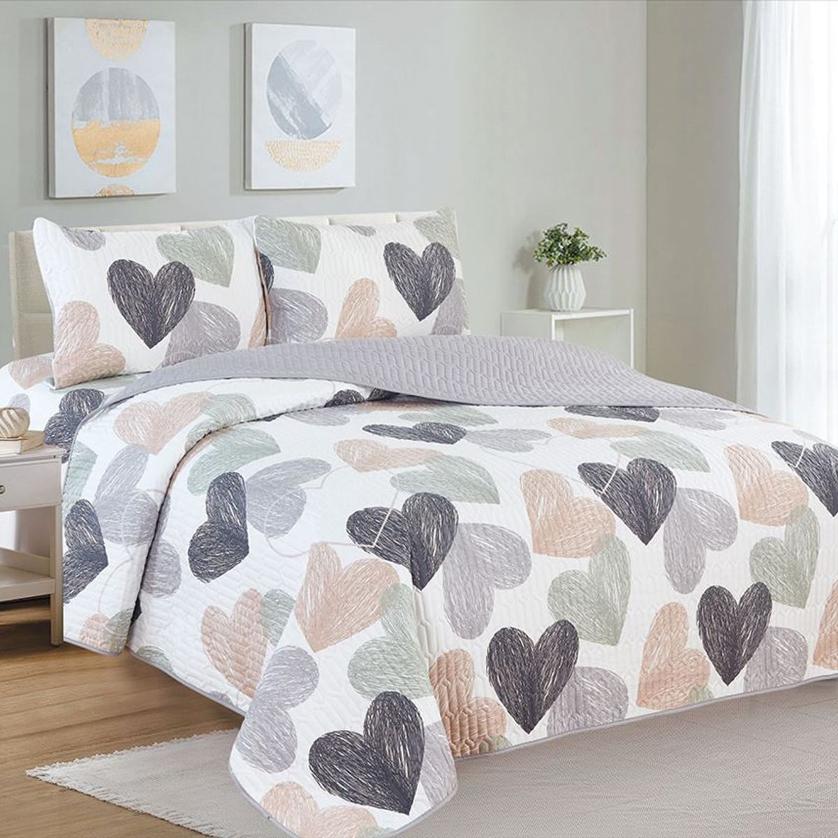 CASATEX - Cubrecama + Juego de sábanas King 100 % Algodón - 5 Piezas