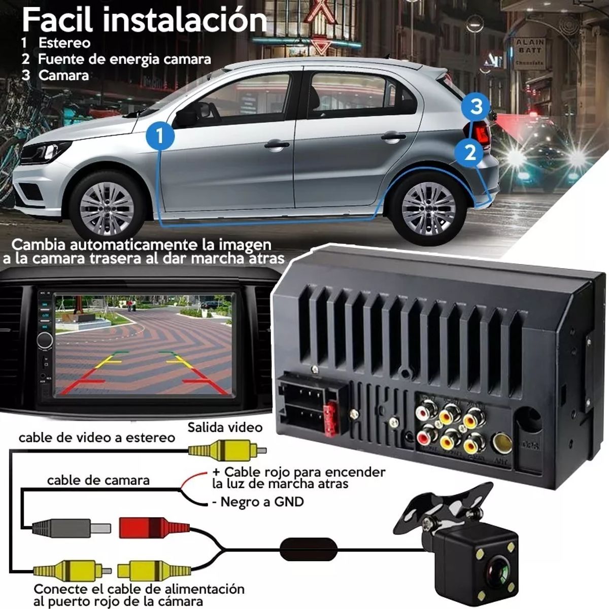 SEISA - Autoradio MP5 Pantalla Táctil con Cámara de retroceso Bluetooth Usb