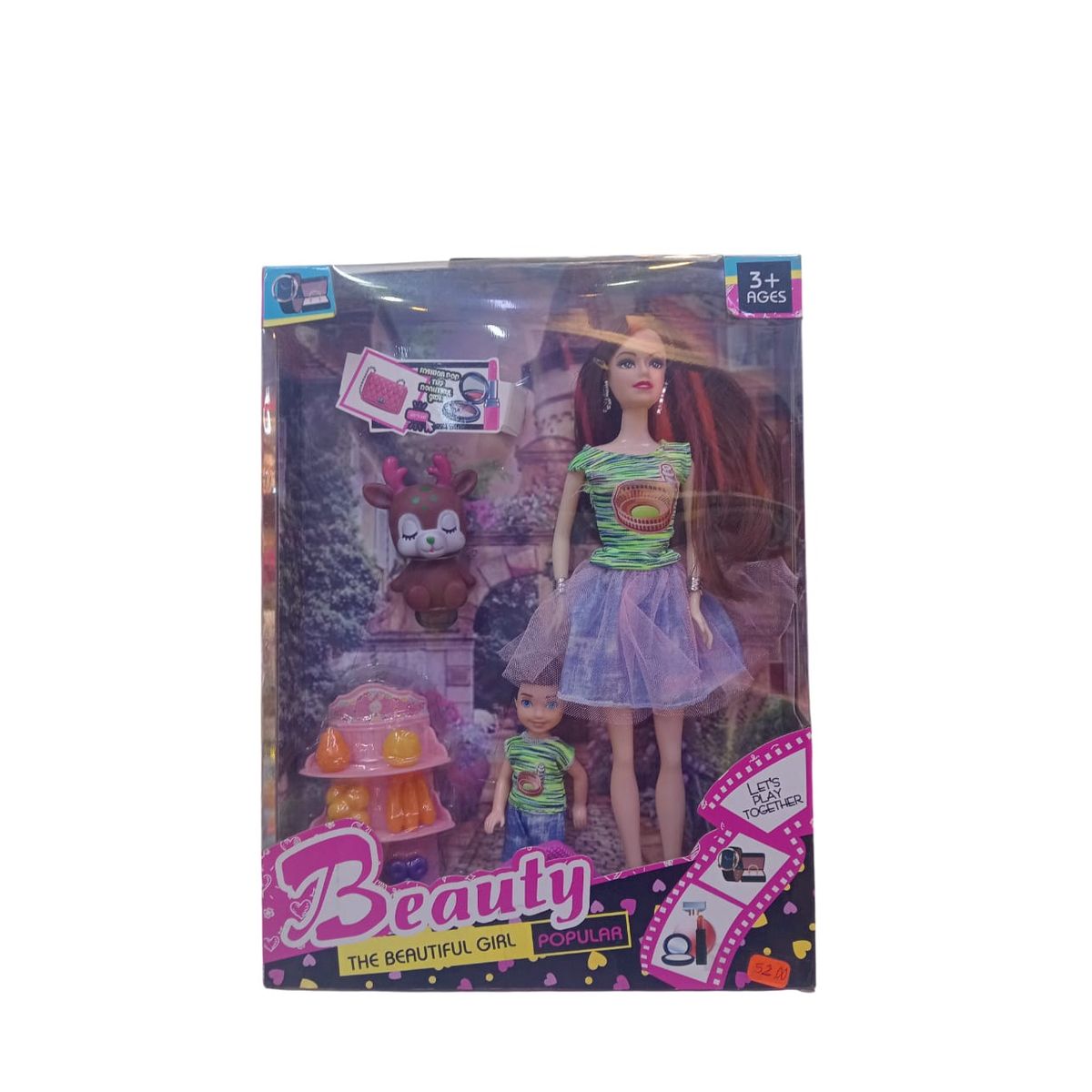 GENERICO - MUÑECA BEAUTY GIRL CON NIÑO Y VENADITO Y ACCESO PARA PICNIC