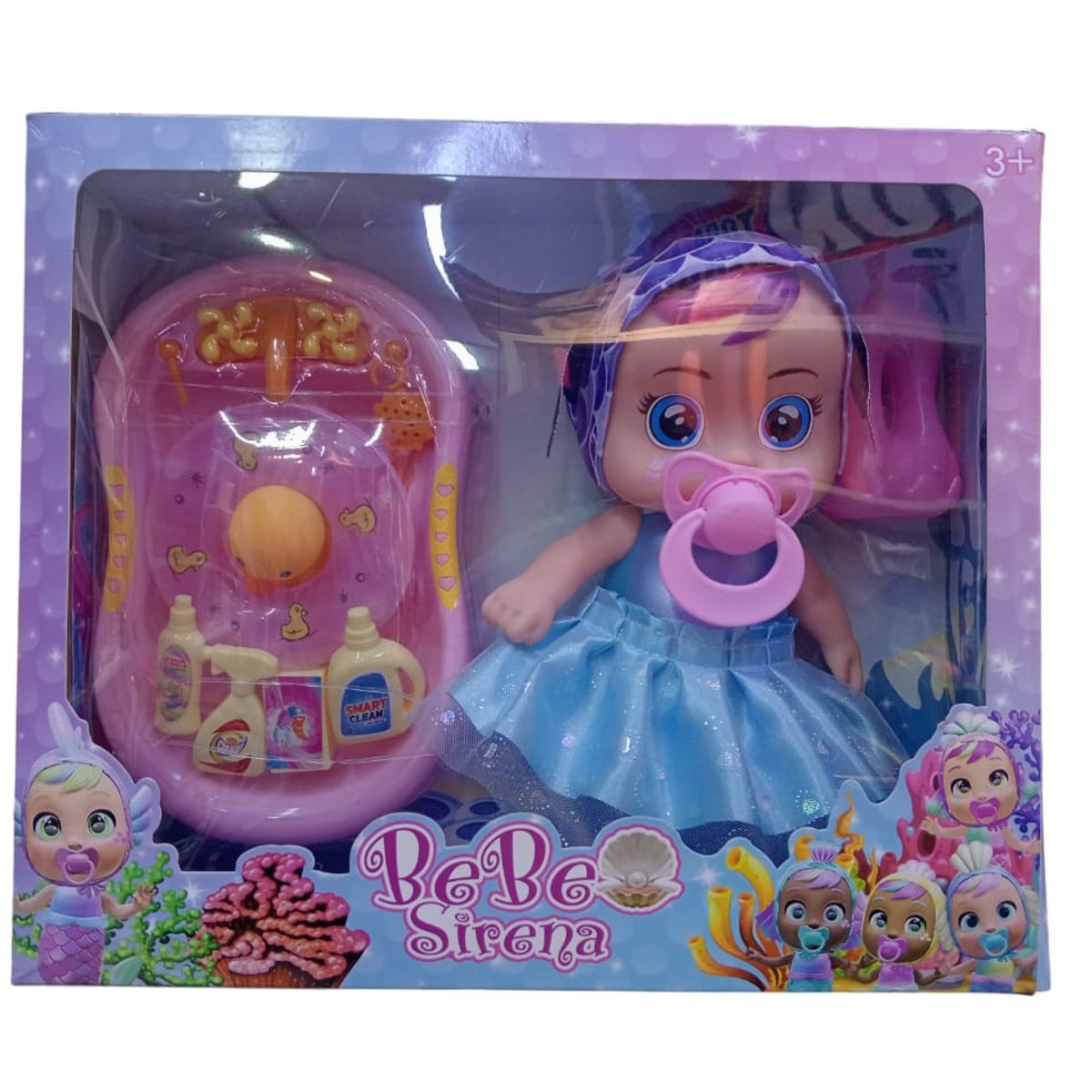 GENERICO - MUÑECA BEBE SIRENA CON BAÑERA Y ACCESORIOS