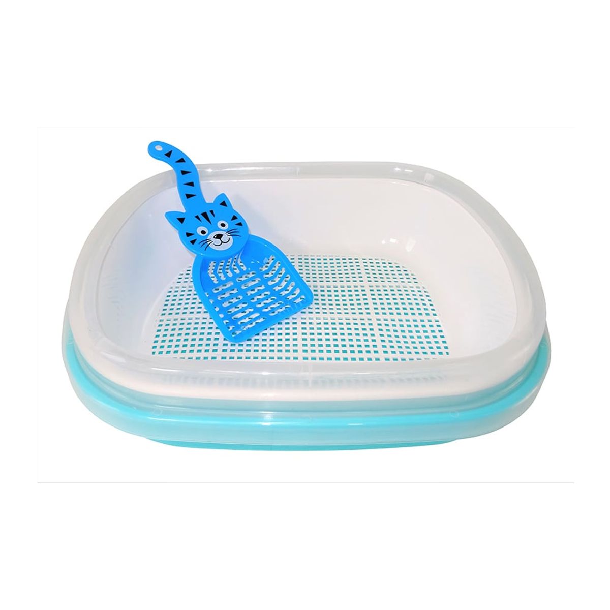 GENERICO - Bandeja Arenero con Rejilla Cernidora Mediano pala Celeste