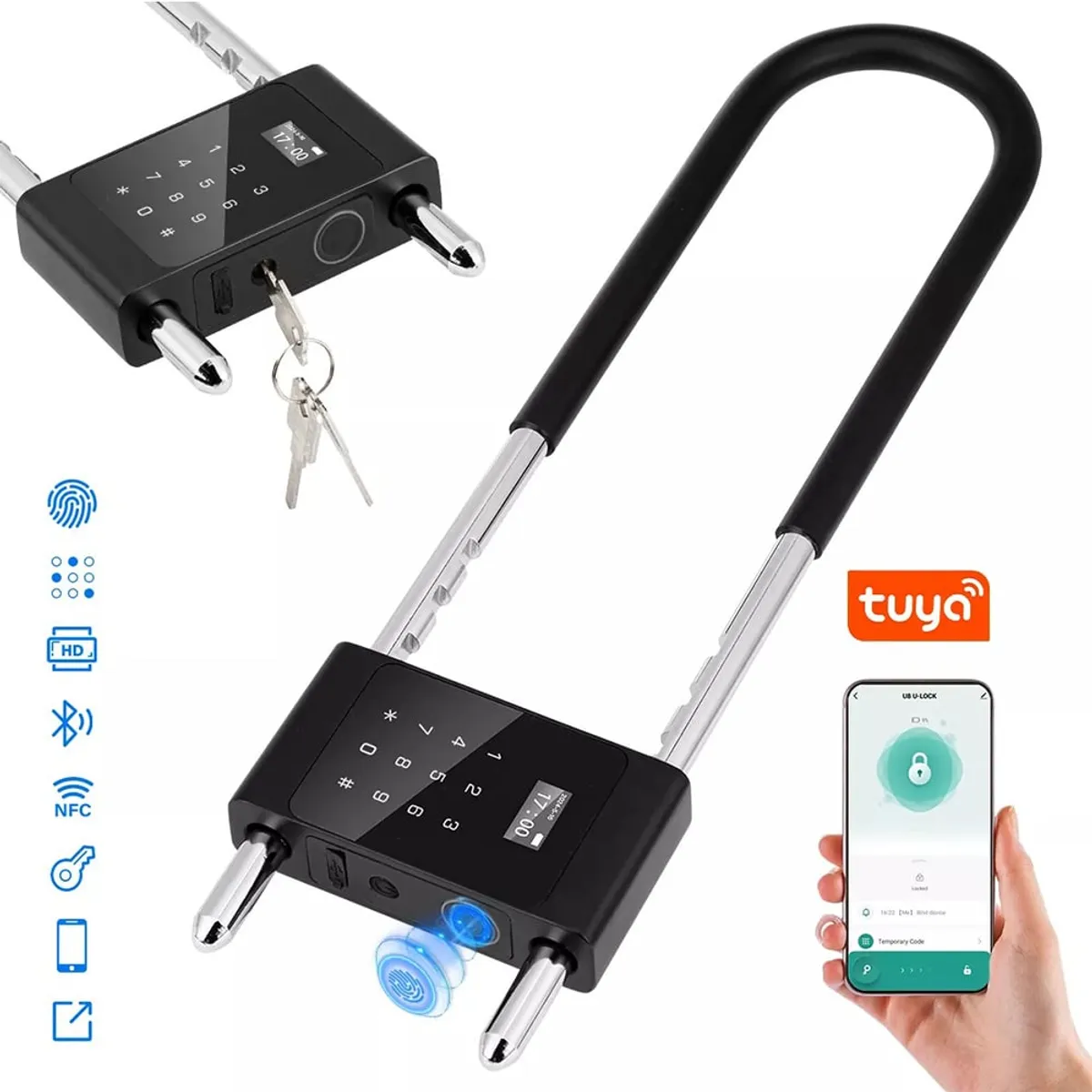 MN ELECTRONICS - Candado Tuya Smart Bluetooth U-Lock con huella digital PST-U9