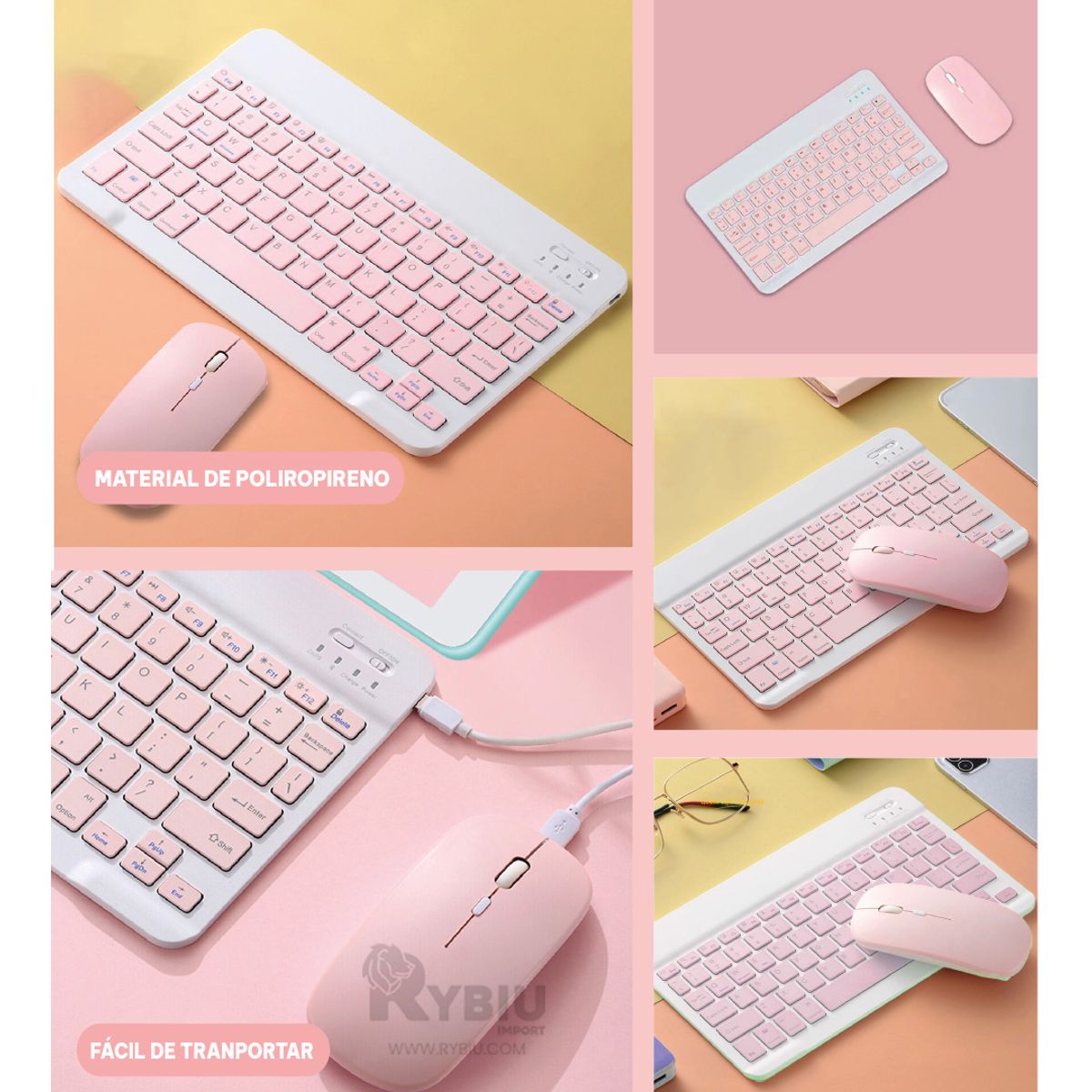 GENERICO - Combo Teclado y Raton Rosado Y+Regalo Ligas para Peinar