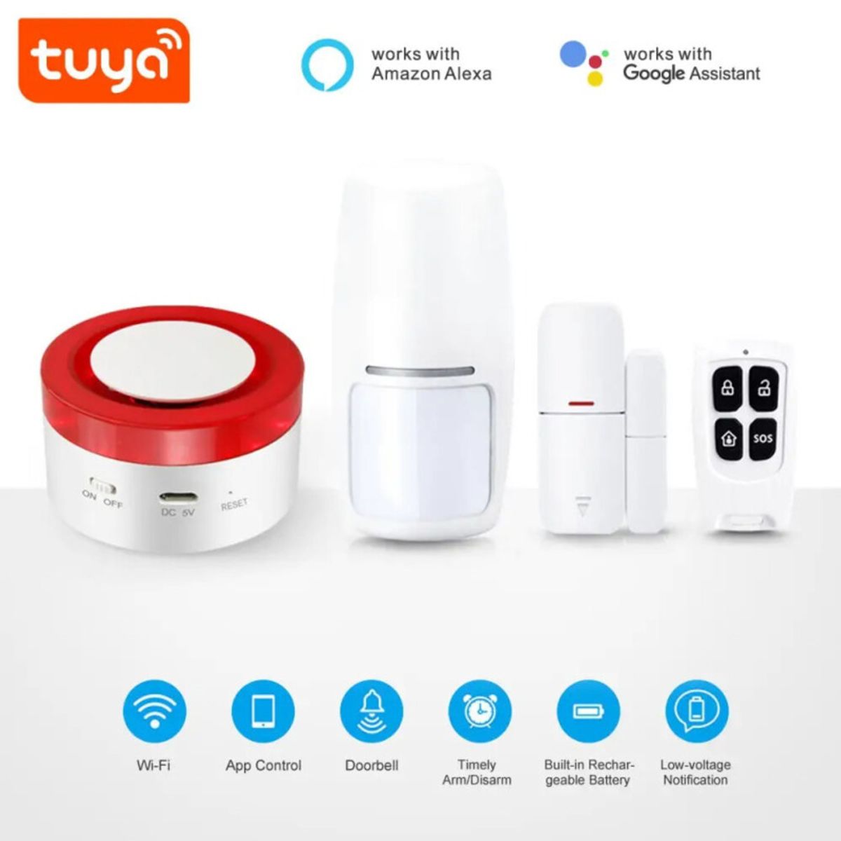 MN ELECTRONICS - Kit de alarma Wifi PST-H1 TUYA 24Ghz Sirena Sensor de puerta ventana