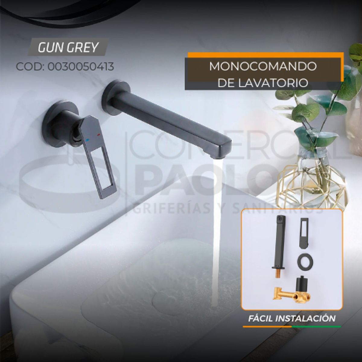 FRATELLI - MEZCLADORA MONOCOMANDO DE LAVATORIO RETRÁCTIL A PARED GRIS