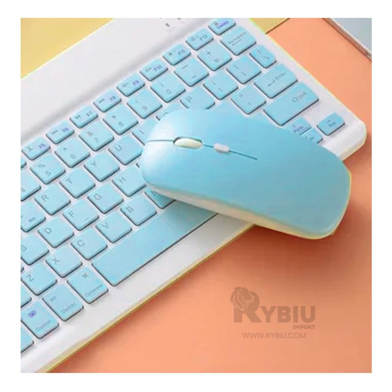 GENERICO - Kit de Teclado y Mouse Bluetooth en Color Celeste