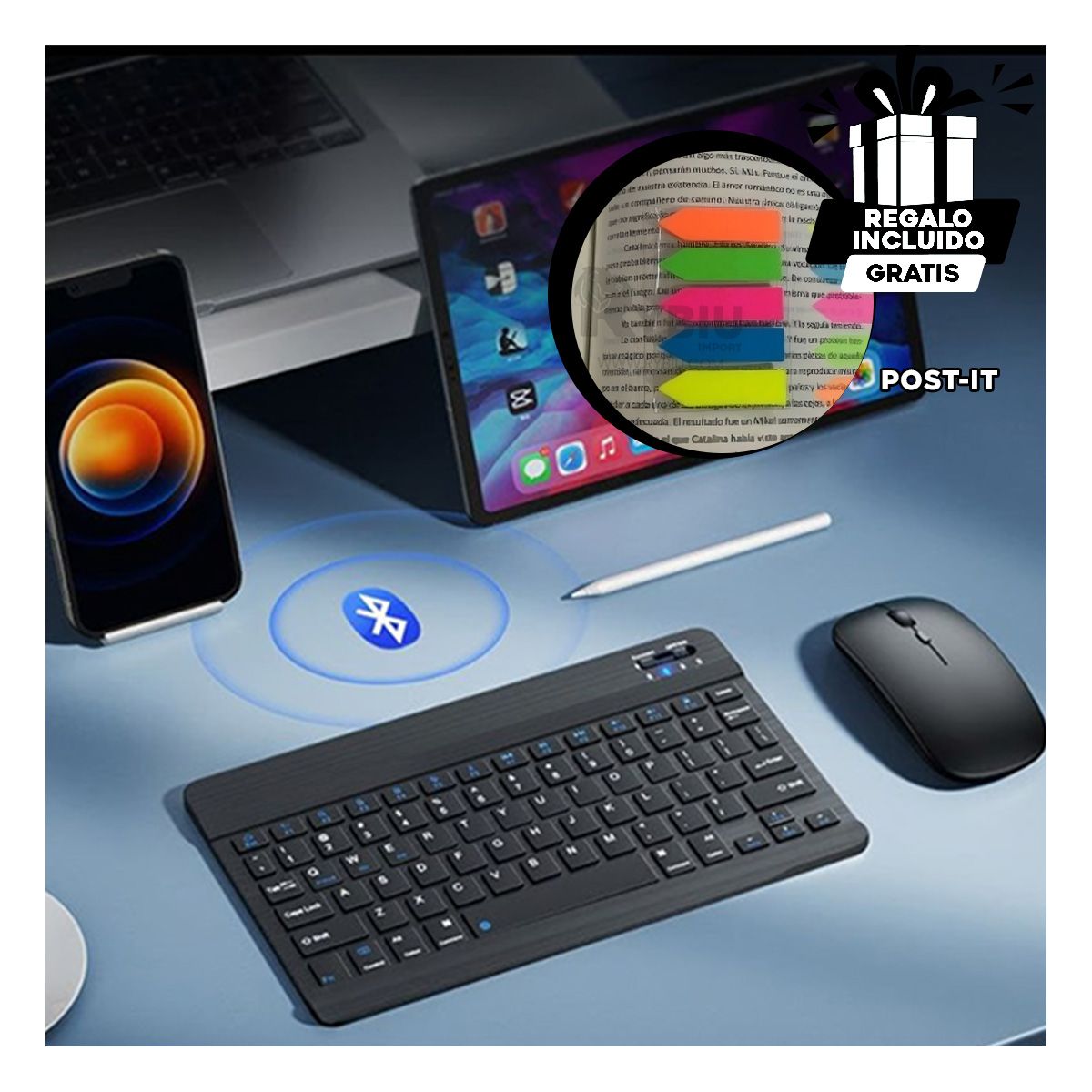 GENERICO - Combo de Teclado y Mouse Bluetooth Negro Y+Ligas de Regalo