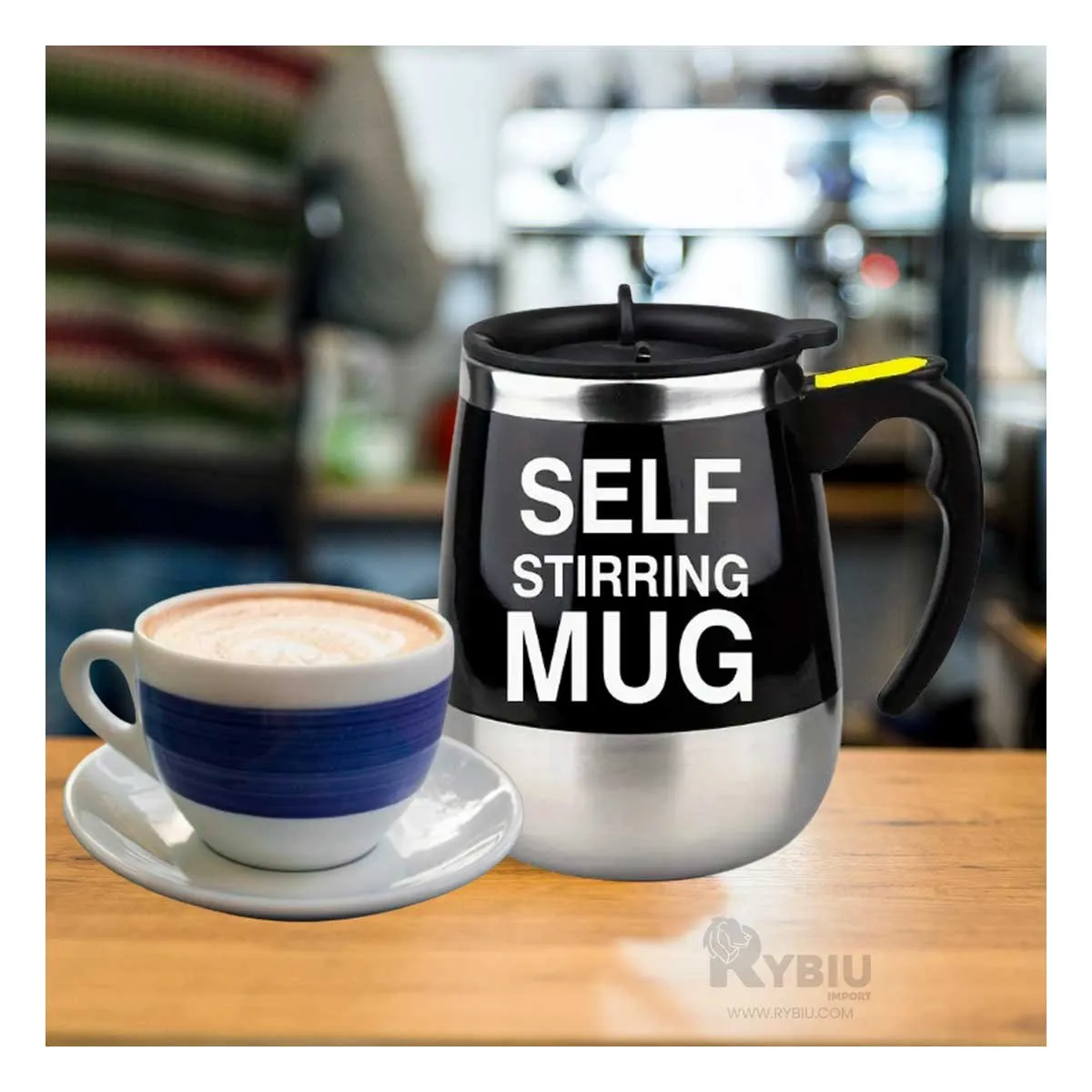 GENERICO - Taza Batidora Automatica de Color Negro Y+Papel de Regalo