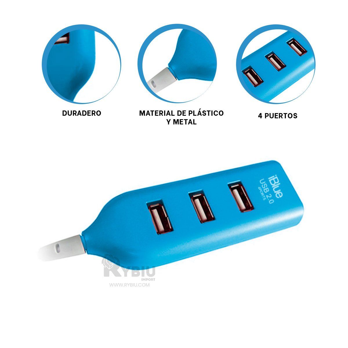 GENERICO - Hub con 4 Puertos Usb 20 en Tono Turqueza Y+Regalo Stickers