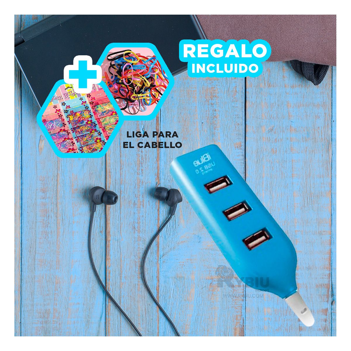 GENERICO - Adaptador de Plastico Tono Turqueza Y+Banderitas Adhesivas