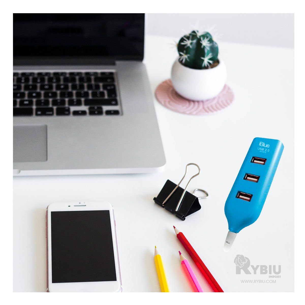 GENERICO - Adaptador de Plastico Tono Turqueza Y+Banderitas Adhesivas