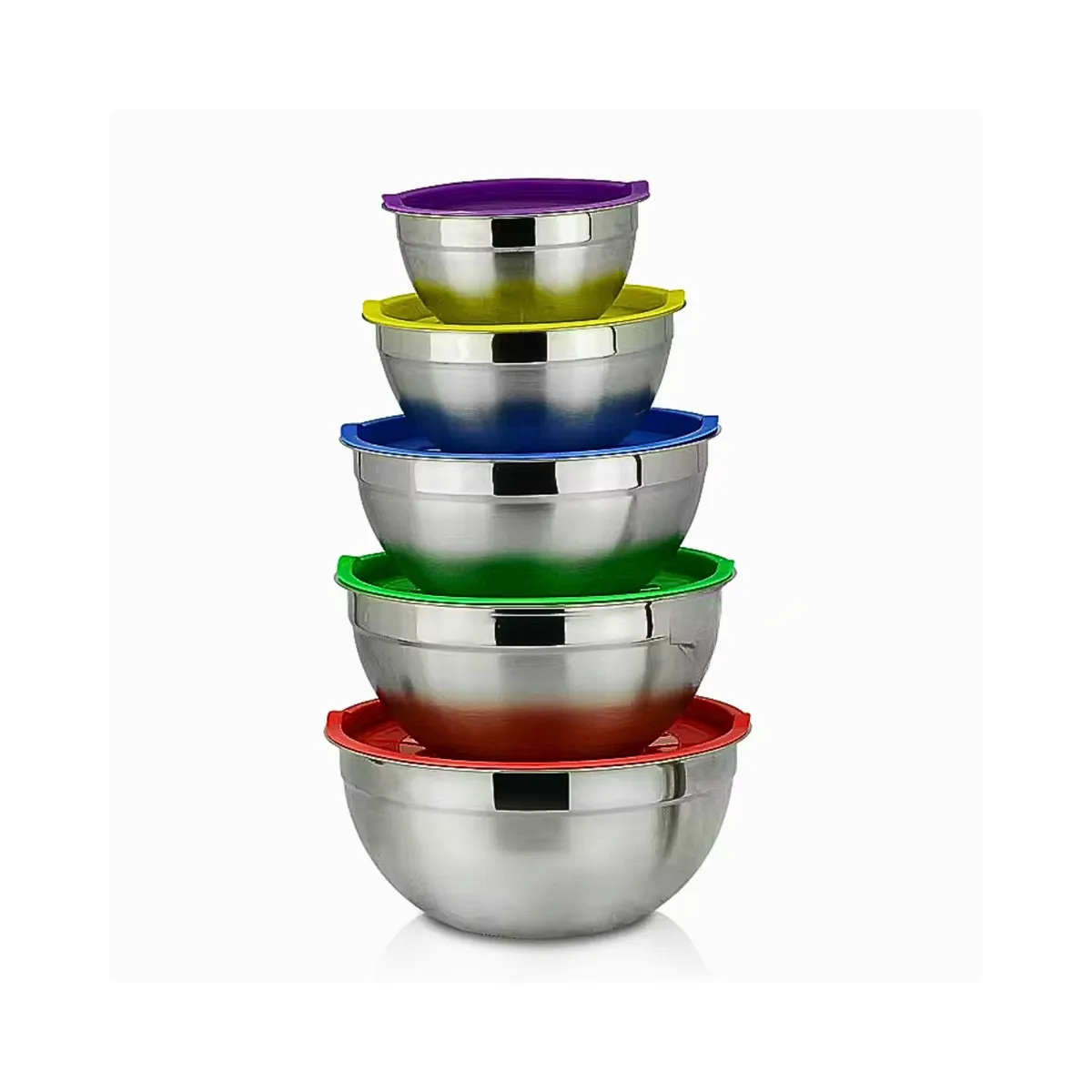 GENERICO - JUEGO DE BOWL DE ACERO INOXIDABLE CON TAPA 5 PZAS