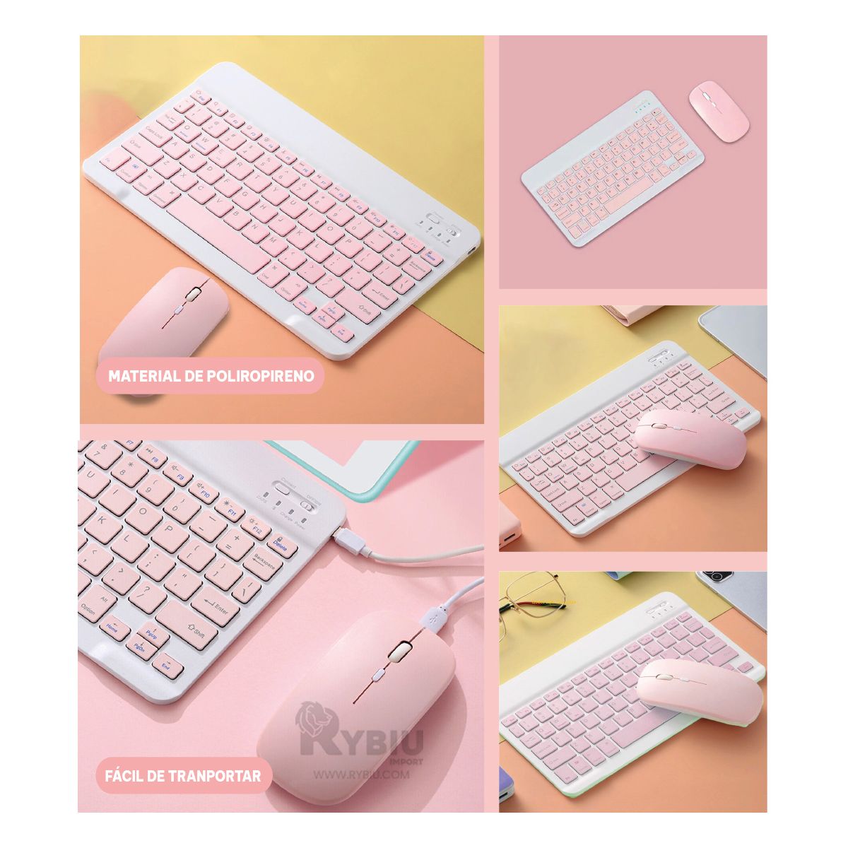 GENERICO - Set Portatil Mouse y Teclado Tono Rosado Y+Gift MiniAgenda