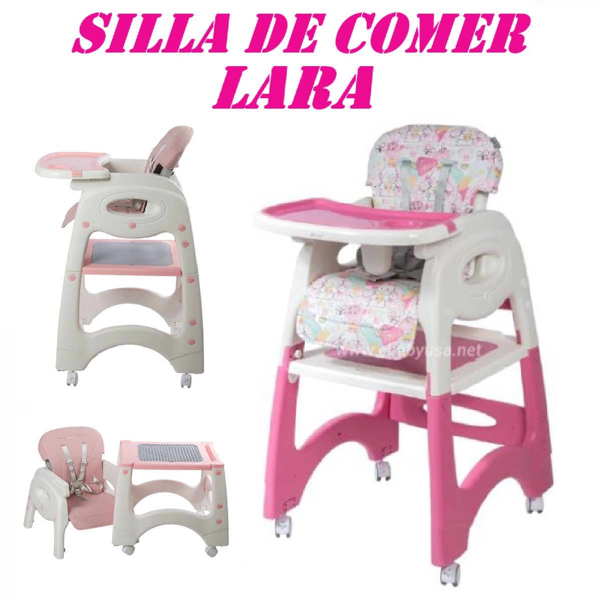 EBABY - Nueva Silla de Comer Reclinable 4 en 1 Lara -Rosado