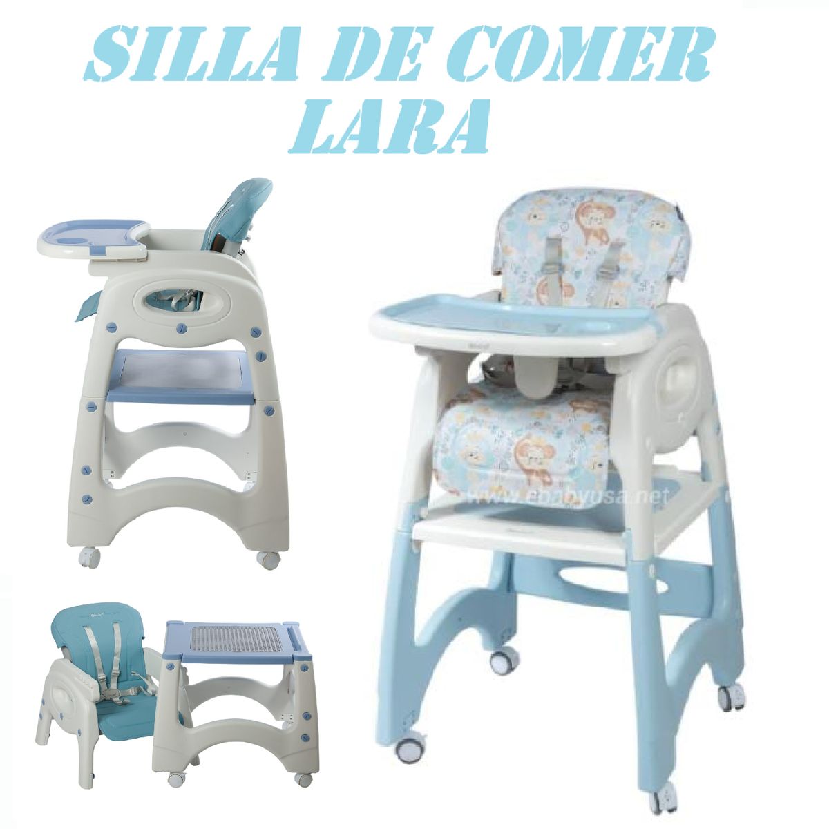 EBABY - Nueva Silla de Comer Reclinable 4 en 1 Lara -Celeste