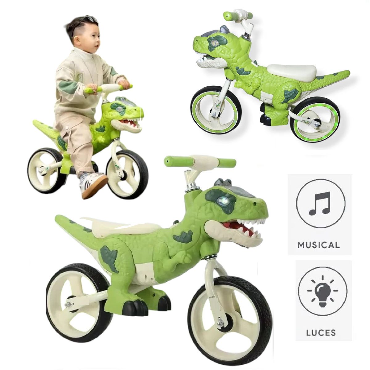 GENERICO - Bicicleta de Equilibrio Dino T-rex Musical y Luces  -Verde