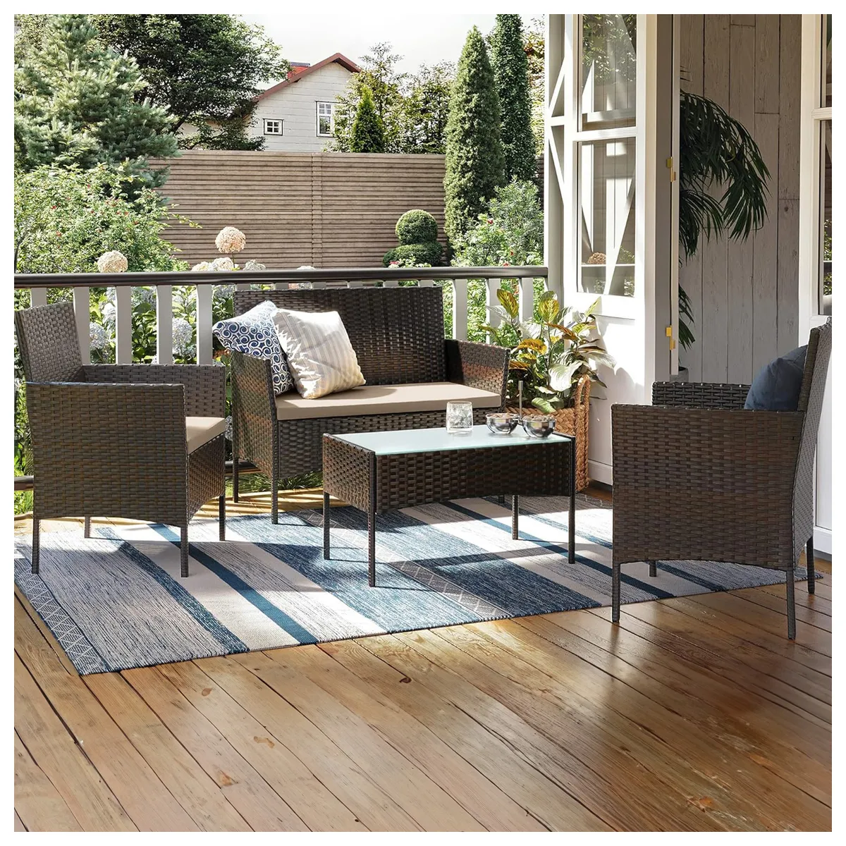 NOVAHUS - Set de Living Terraza 4 Piezas Positano Café