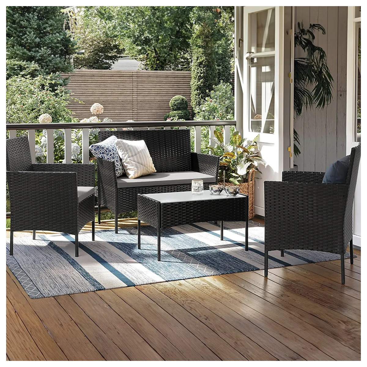 NOVAHUS - Set de Living Terraza 4 Piezas Positano Negro