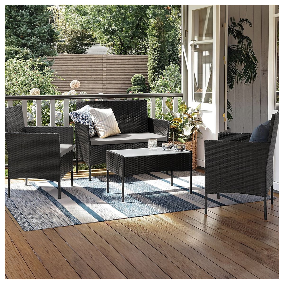 NOVAHUS - Set de Living Terraza 4 Piezas Positano Negro