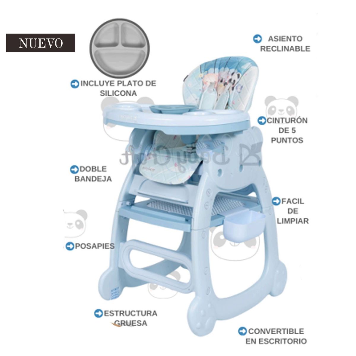 GENERICO - Silla de Comer para Bebe 3 en 1 Osito Celeste