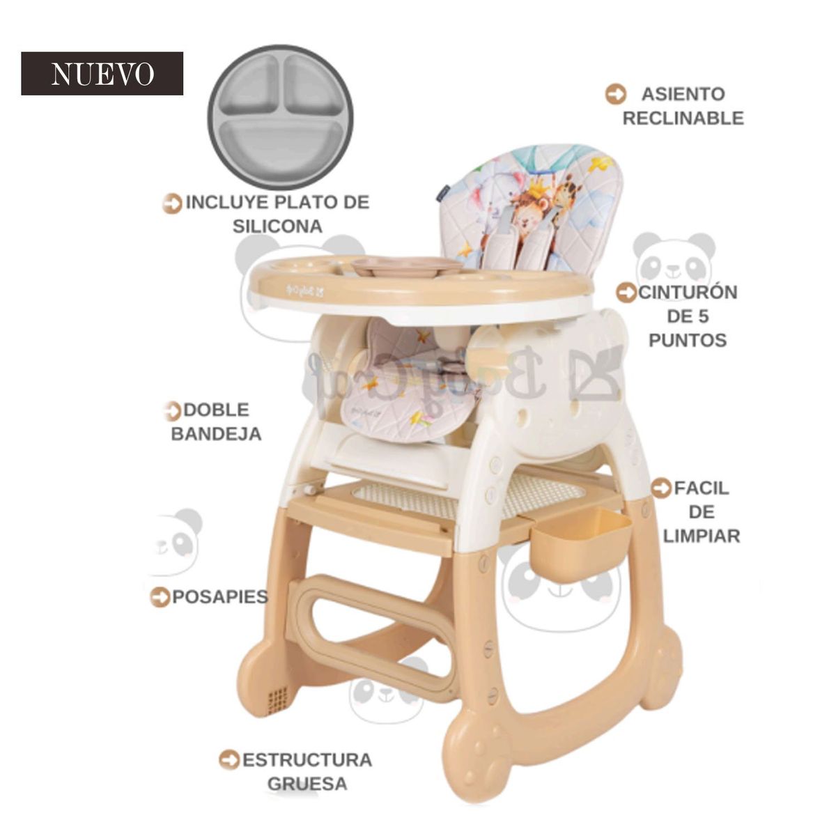 GENERICO - Silla de Comer para Bebe 3 en 1 Osito Beige