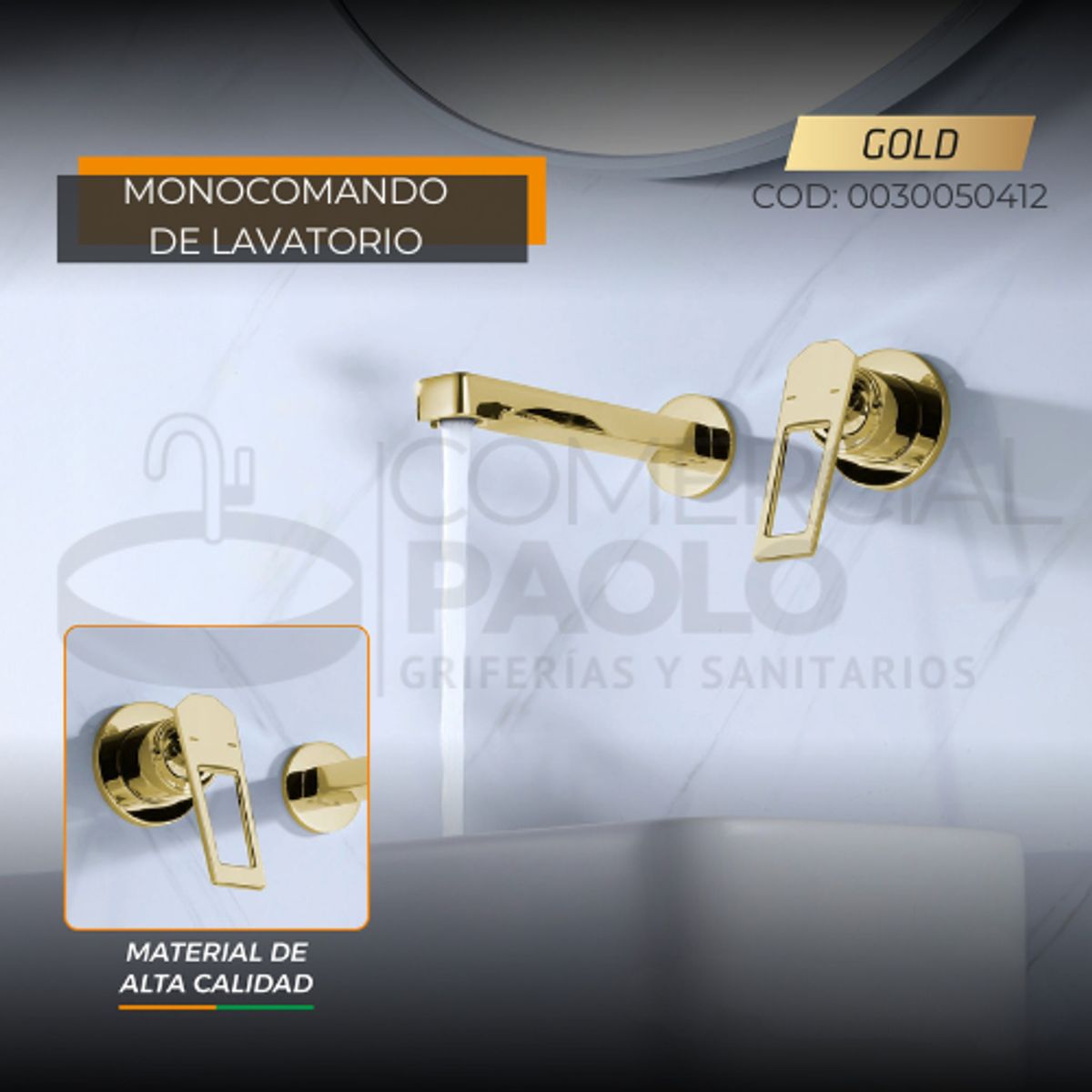 FRATELLI - MEZCLADORA MONOCOMANDO DE LAVATORIO A PARED DORADO