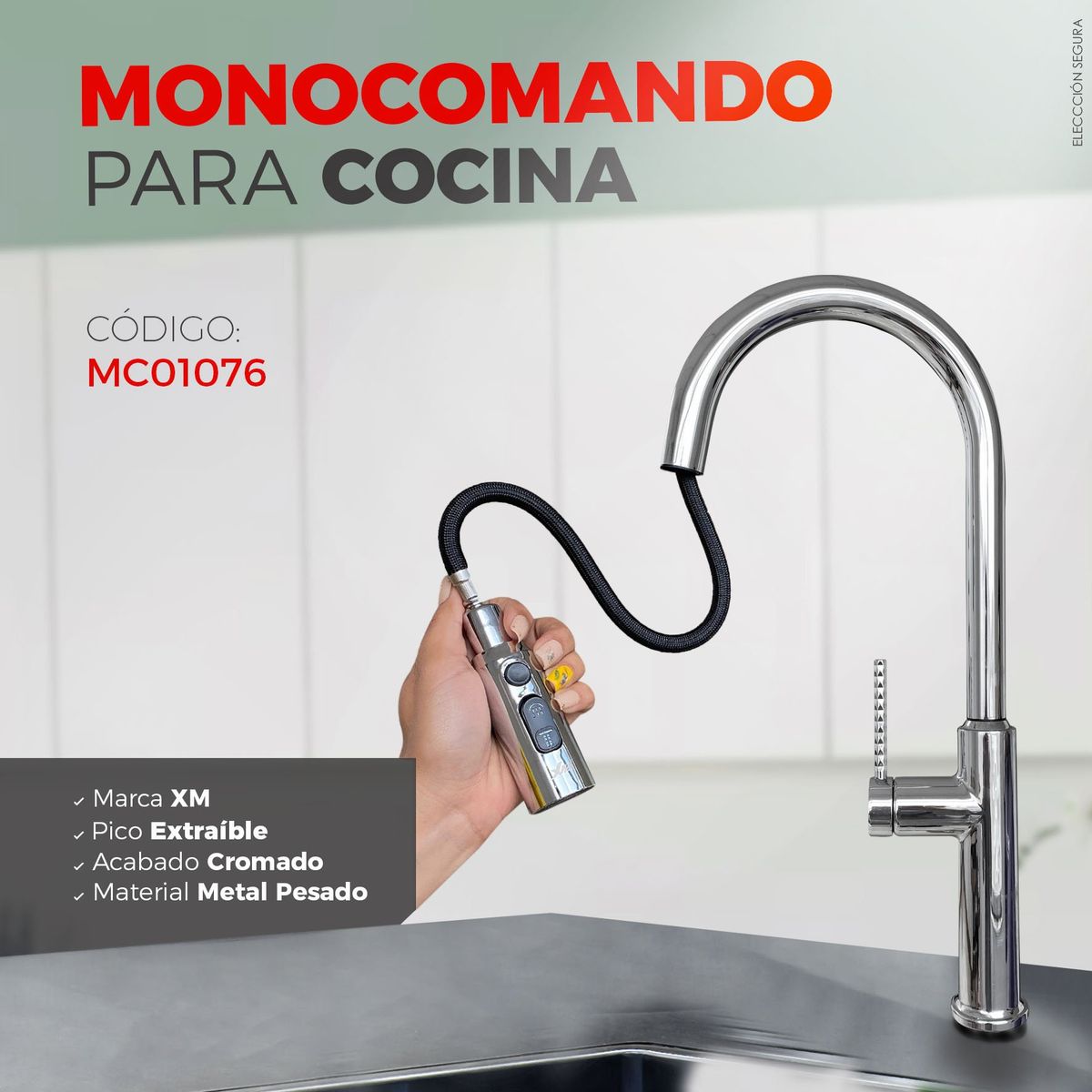 XM - MEZCLADORA DE COCINA EXTRAÍBLE AL MUEBLE CROMADO MC01076