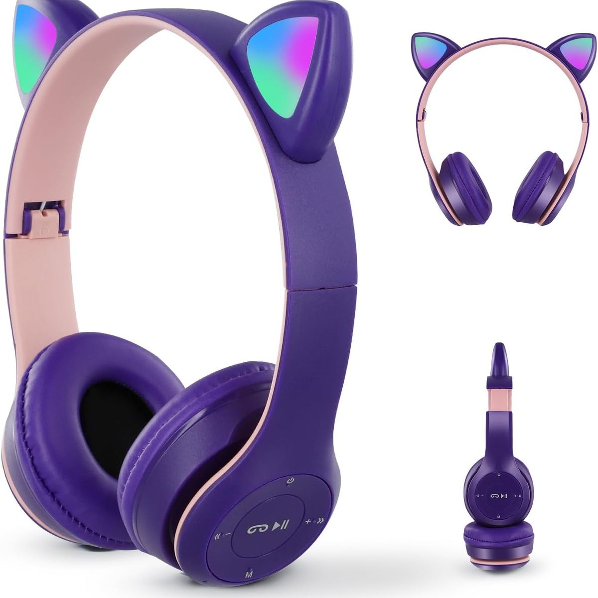 GENERICO - Audífonos Cat Orejas de Gato LED Bluetooth con Micrófono - morado