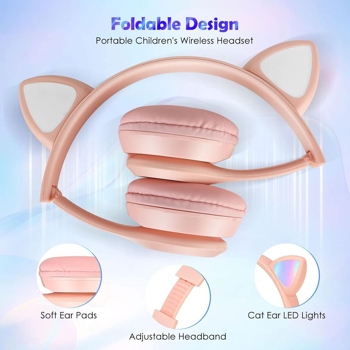 GENERICO - Audífonos Cat Orejas de Gato LED Bluetooth con Micrófono - rosado