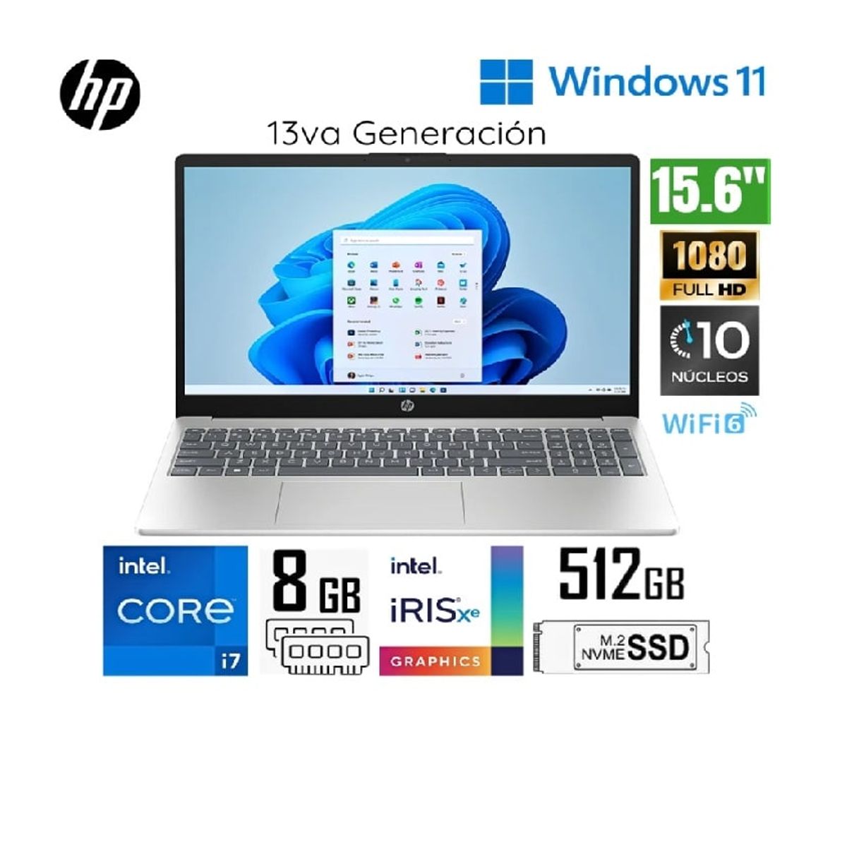 HP - HP 15-FD0008LA INTEL COREI7-1355U 512SSD 8GB 15.6 FHD WIN 11
