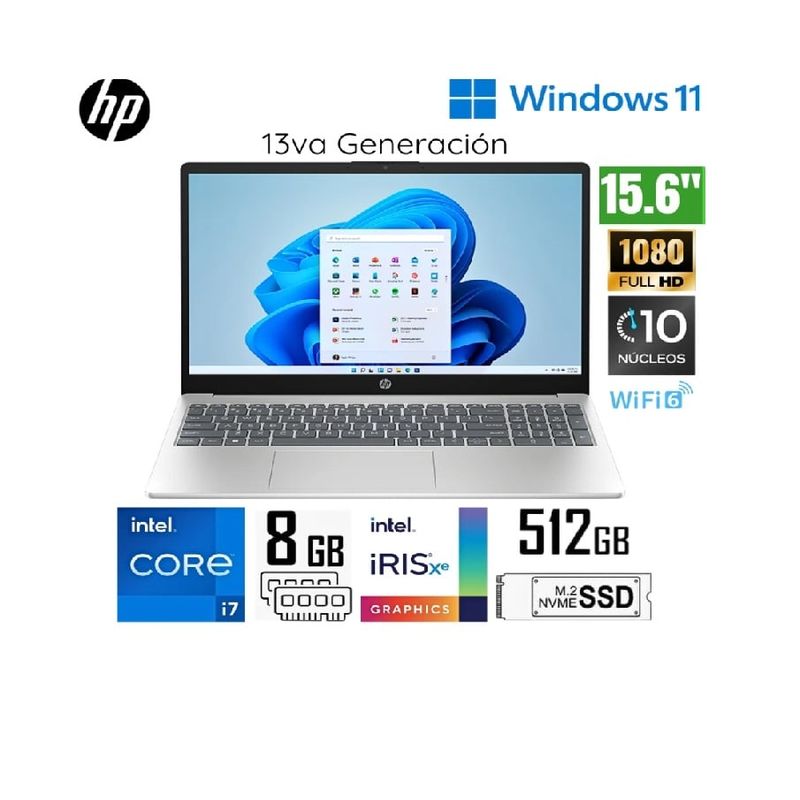 HP - HP 15-FD0008LA INTEL COREI7-1355U 512SSD 8GB 15.6 FHD WIN 11