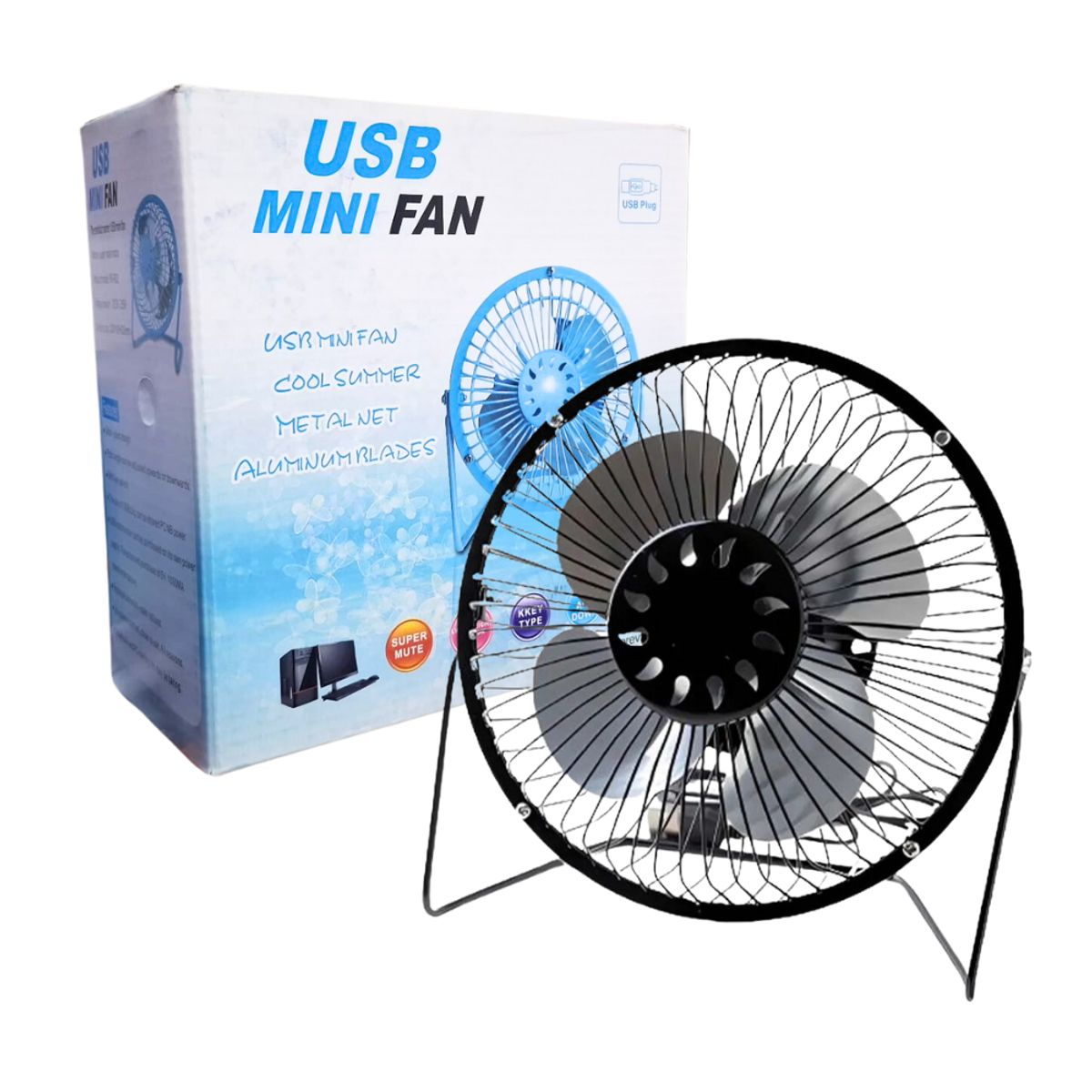 GENERICO - Ventilador de Metal 20cm USB Portátil Oficina Escritorio Negro