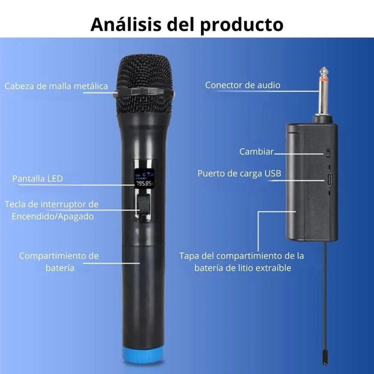 GENERICO - Micrófono inalambrico Bossney BS-H9826 con pantalla digital