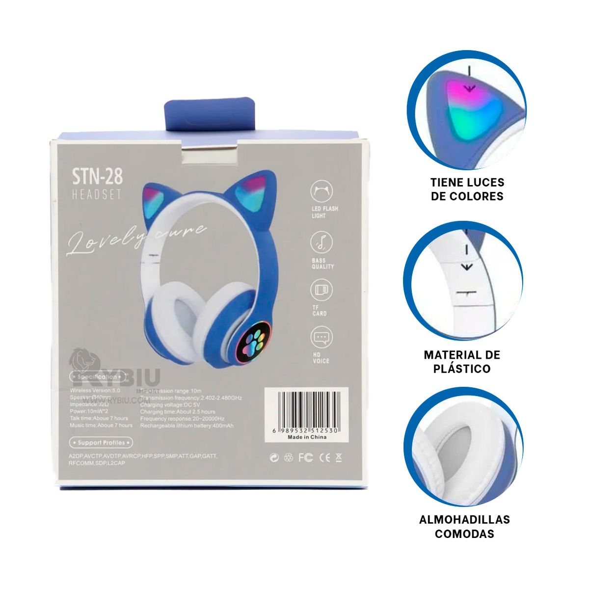 GENERICO - Auriculares Luminosos Coloracion Azul Y+Envoltorio de Regalo