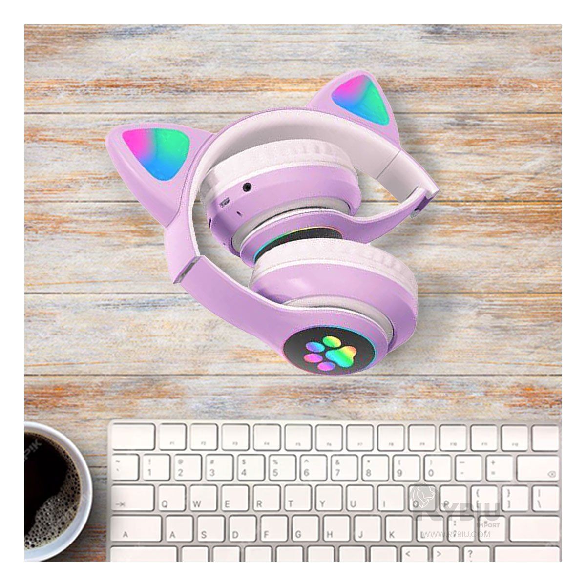 GENERICO - Audifonos con Tematica de Gato y con Luces en Tono Morado