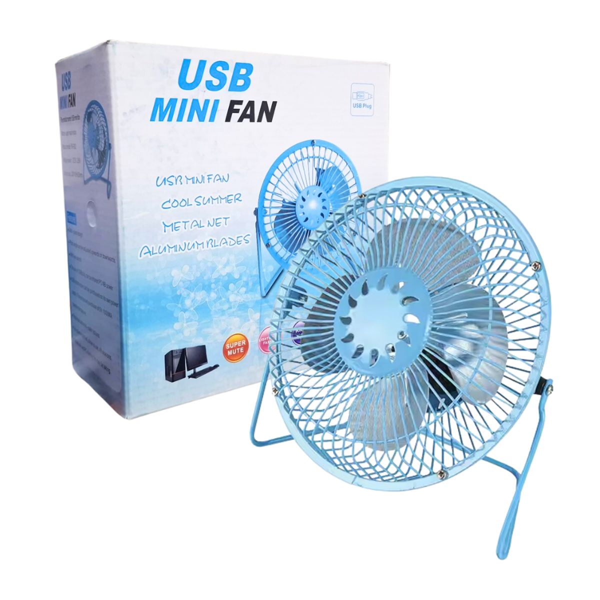 GENERICO - Ventilador de Metal 20cm USB Portátil Oficina Escritorio Celeste