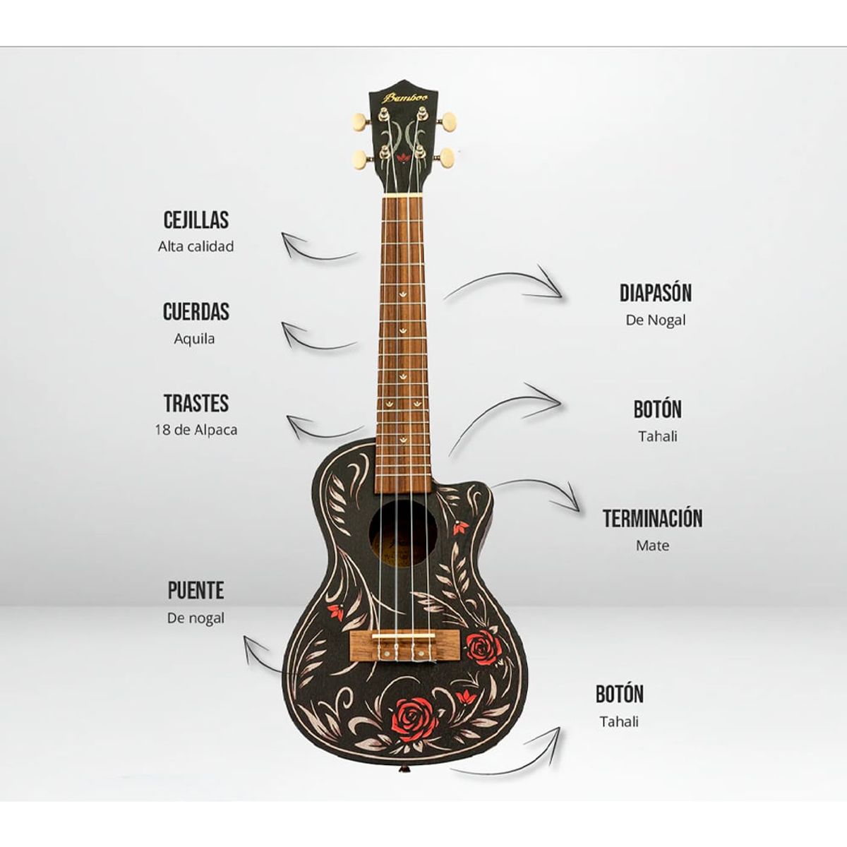 BAMBOO - UKELELE CONCIERTO BLACK EDITION - FLOWER & ROLL