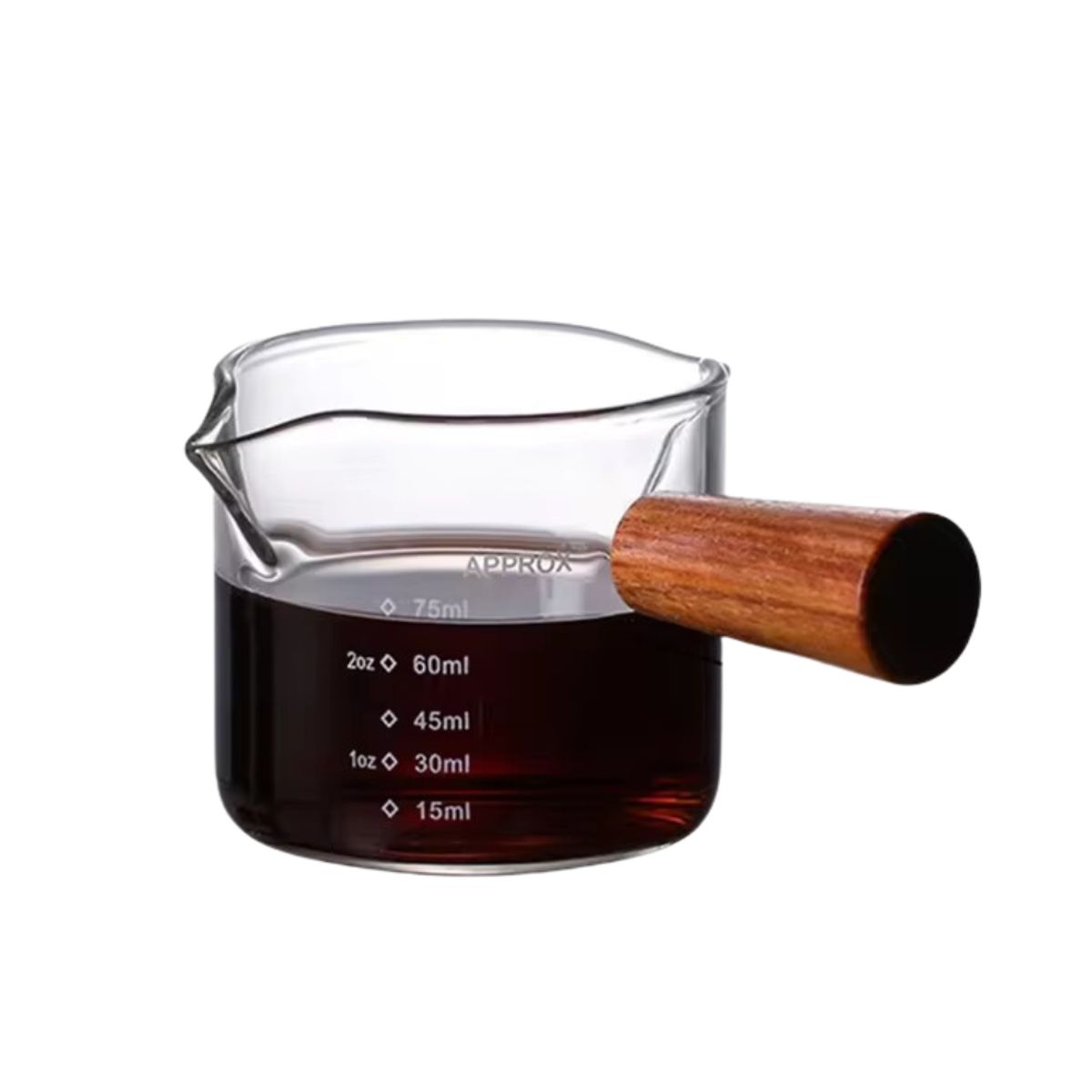 INSPIRA - Taza Medidora Doble Boquilla con Mango de Madera 75ml