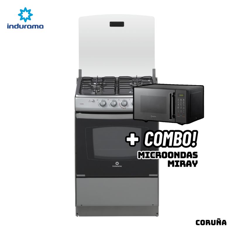 INDURAMA - COCINA DE PIE INDURAMA A GAS 4 HORNILLAS ACERO INOX - CORUÑA + MICROONDAS MIRAY HMM-21N
