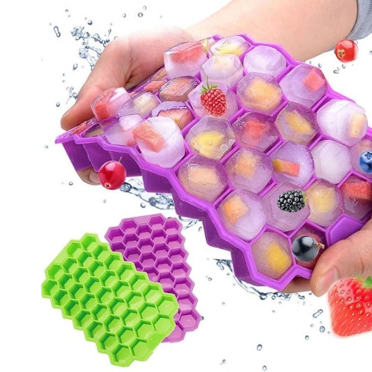 GENERICO - Pack de 3 Moldes De Forma Hexagonal Para 37 Cubitos De Hielo