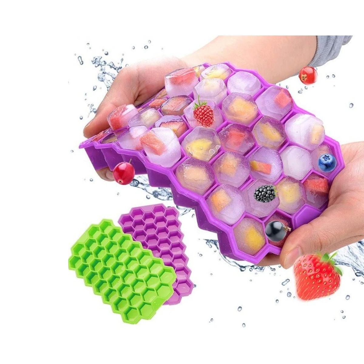 GENERICO - Pack de 3 Moldes De Forma Hexagonal Para 37 Cubitos De Hielo