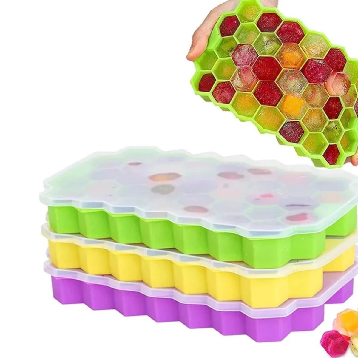 GENERICO - Pack de 3 Moldes De Forma Hexagonal Para 37 Cubitos De Hielo
