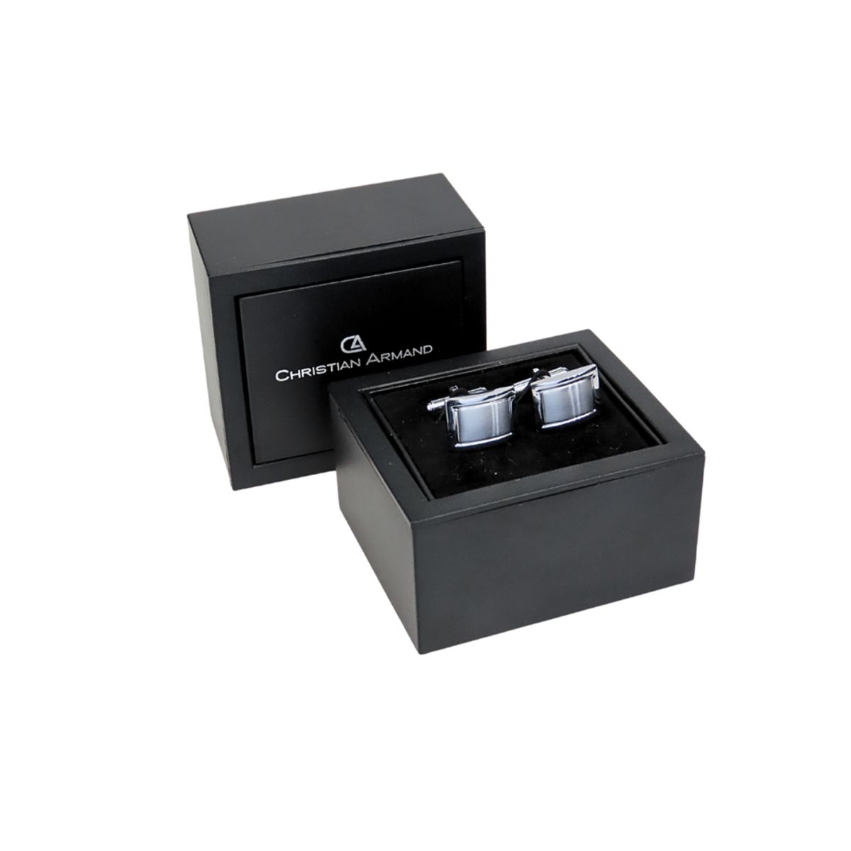 CHRISTIAN ARMAND - JUEGO DE GEMELOS PLATEADOS FORMA RECTANGULAR