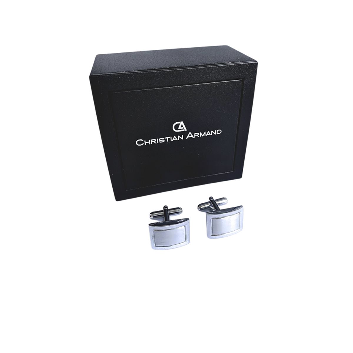 CHRISTIAN ARMAND - JUEGO DE GEMELOS PLATEADOS FORMA RECTANGULAR