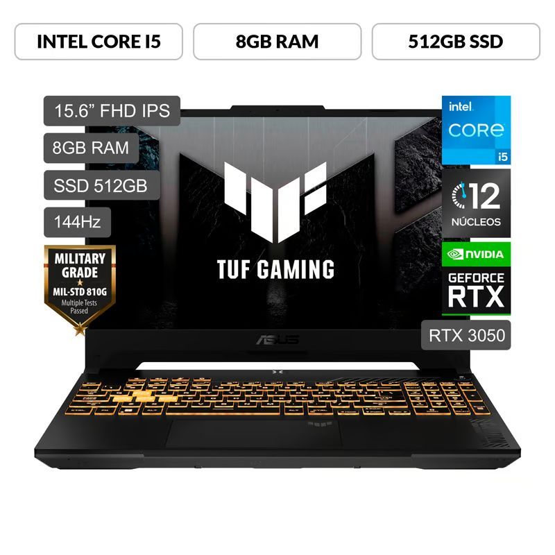 ASUS - Laptop Gamer Asus Core i5 12500H RTX3050 8GB 512GB SSD TUF GAMING F15