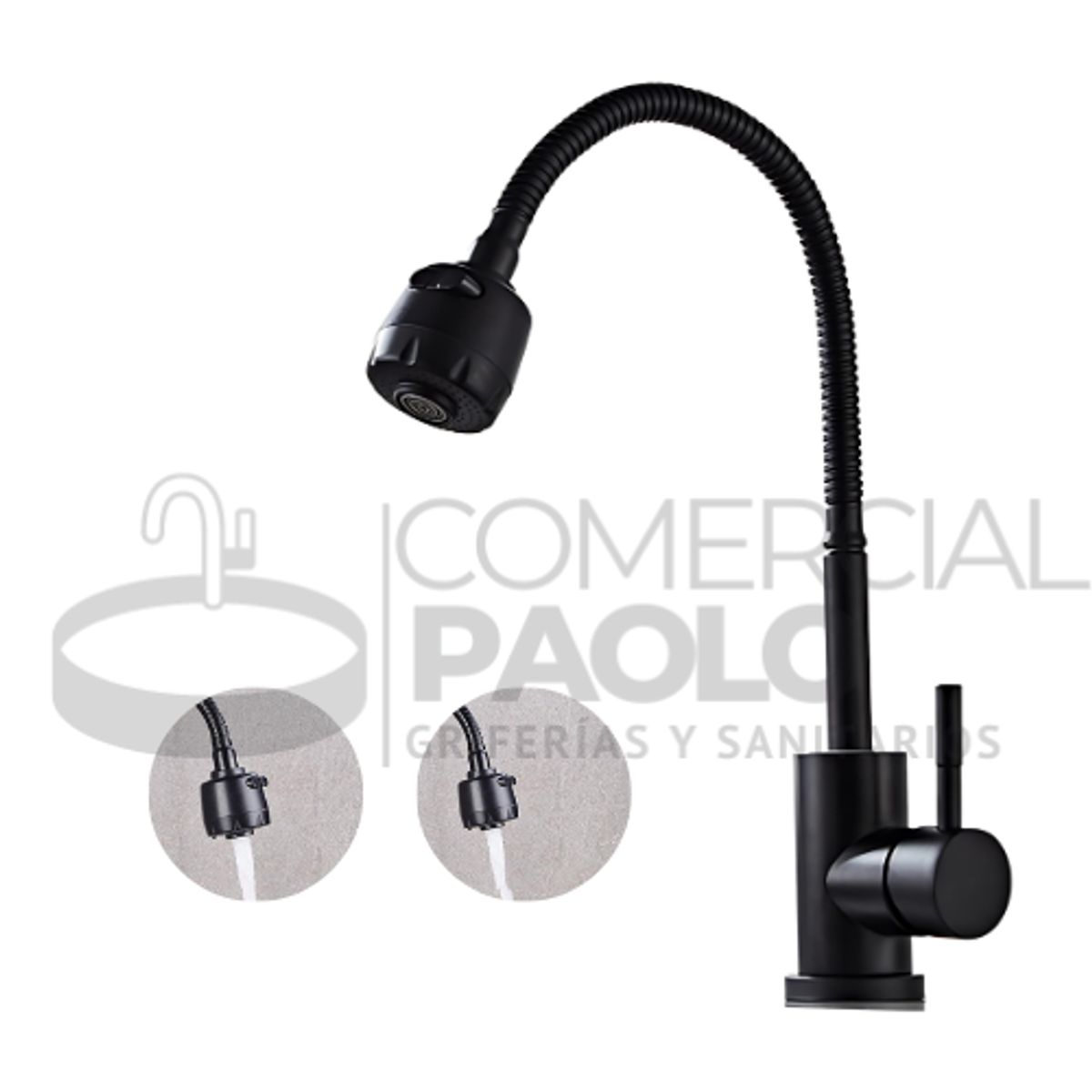 GENERICO - MEZCLADORA MONOCOMANDO DE COCINA FLEXIBLE NEGRO MC304-0109301