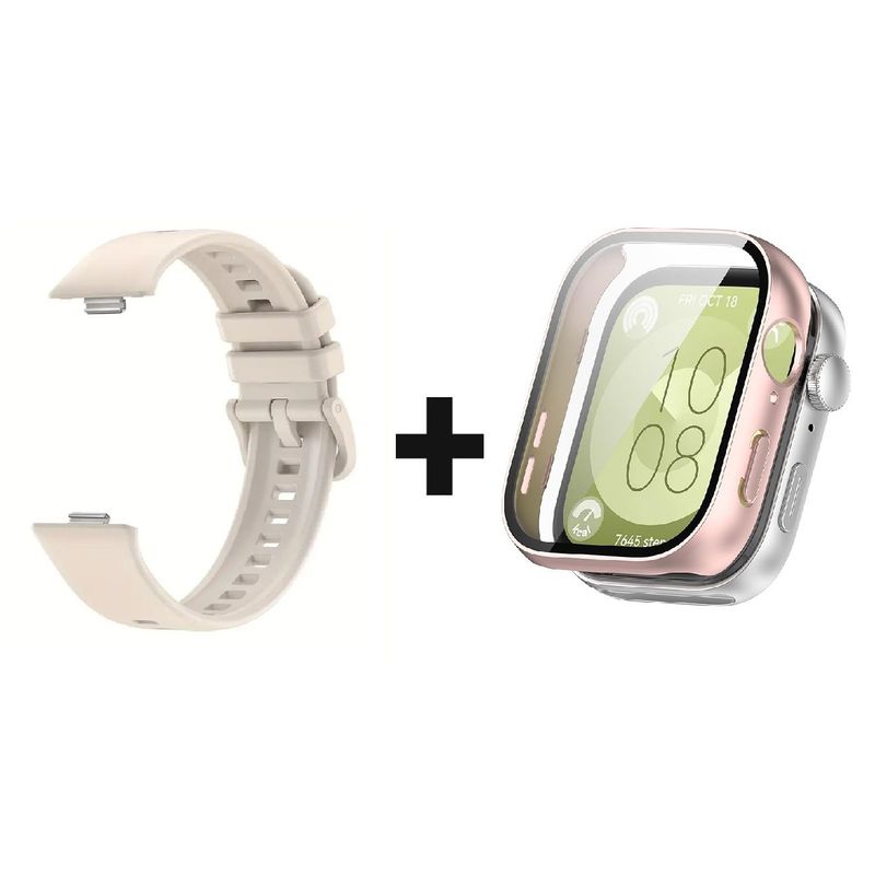 GENERICO - CORREA SILICON + BUMPER PARA HUAWEI WATCH FIT 3 NUDE