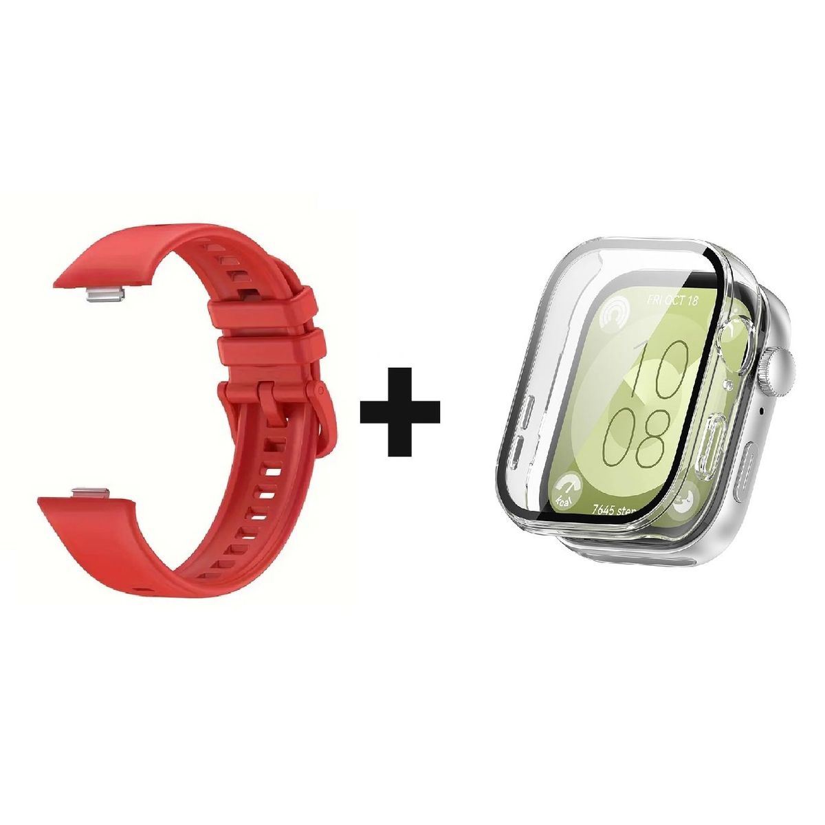 GENERICO - CORREA SILICON + BUMPER PARA HUAWEI WATCH FIT 3 ROJO